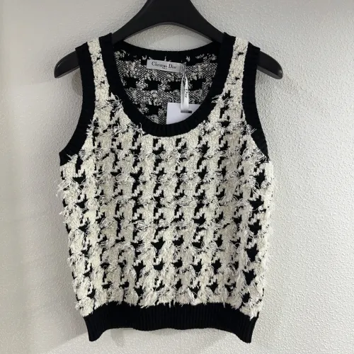 Dior New Fashion Versatile Contrast Grid Knitted Shirt Tank Top