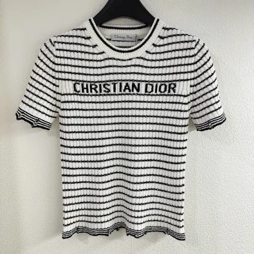 Dior New Classic Contrast Stripe Round Neck Knitted Short Sleeve
