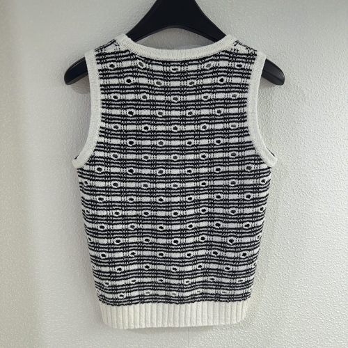 Chanel New Fashion Versatile Hollow Stripe Round Neck Knitted Tank Top