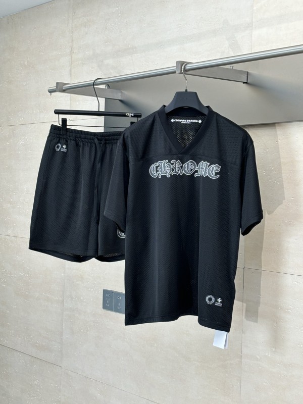 Chrome Hearts Versatile Sanskrit Printed Mesh Ice Hockey Short Sleeve Set