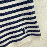 Louis Vuitton New Classic Contrast Stripe One Shoulder Round Neck Knitted Short Sleeve
