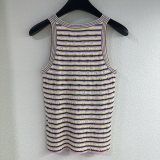Chanel New Classic Embroidered Logo Contrast Striped Knitted Tank Top