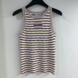 Chanel New Classic Embroidered Logo Contrast Striped Knitted Tank Top