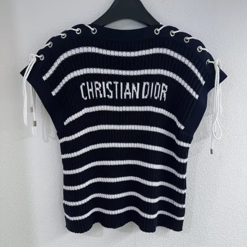 Dior New Classic Contrast Stripe Straight Shoulder Tie Knitted Short Sleeve