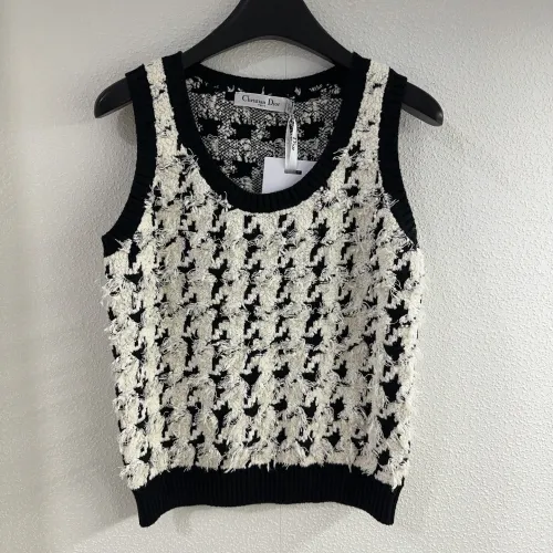 Dior New Fashion Versatile Contrast Grid Knitted Shirt Tank Top