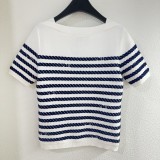 Louis Vuitton New Classic Contrast Stripe One Shoulder Round Neck Knitted Short Sleeve
