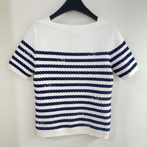Louis Vuitton New Classic Contrast Stripe One Shoulder Round Neck Knitted Short Sleeve