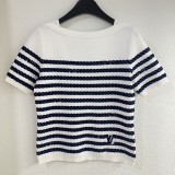 Louis Vuitton New Classic Contrast Stripe One Shoulder Round Neck Knitted Short Sleeve