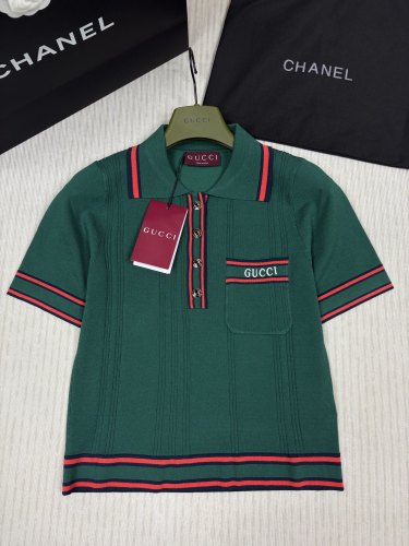 Gucci New Classic Embroidered Logo Collar Knitted Skirt Set