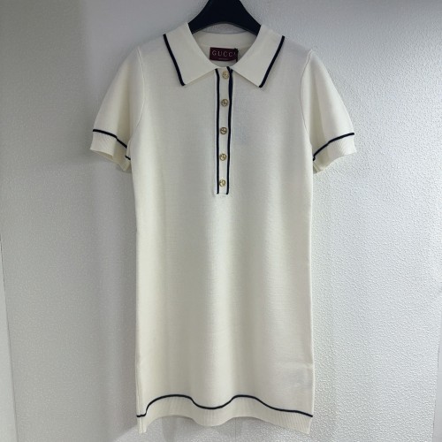 Gucci New Classic Color Clash Collar Knitted Short Sleeve Dress