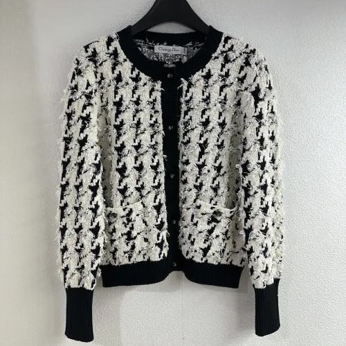 Dior New Fashion Versatile Contrast Grid Knitted Cardigan