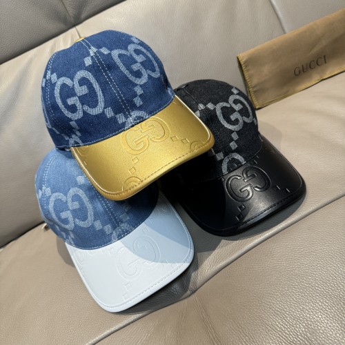 Gucci Fashion GG Spliced Leather Baseball Hat Unisex Versatile Duck Tongue Hat