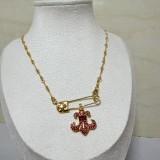 Chrome Hearts Retro Gold Pink Diamond Scout Flower Pin Necklace
