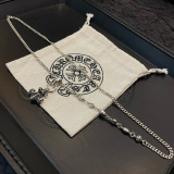 Chrome Hearts Classic Retro Black Diamond Scout Flower Pendant Necklace