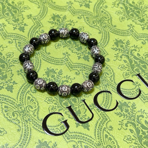 Gucci New Retro Double G Black Agate Beaded Bracelet