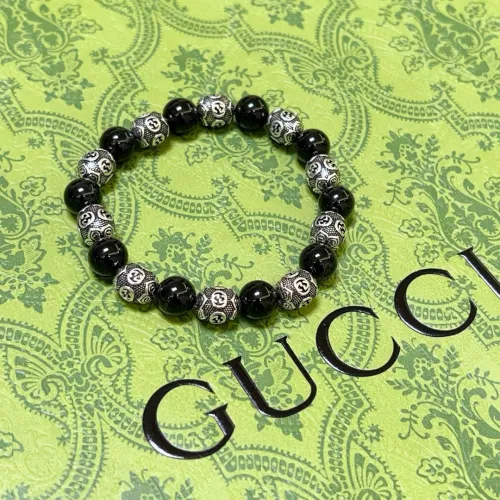 Gucci New Retro Double G Black Agate Beaded Bracelet