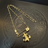 Chrome Hearts Retro Gold Pink Diamond Scout Flower Pin Necklace