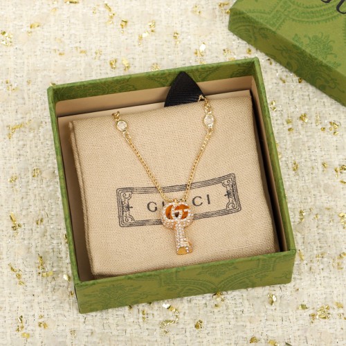 Gucci New Fashion Double G Water Diamond Key Pendant Necklace