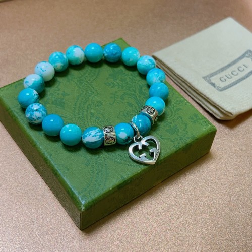 Gucci New Unisex Vintage Double G Agate Beaded Bracelet