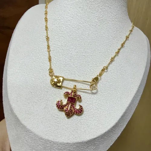 Chrome Hearts Retro Gold Pink Diamond Scout Flower Pin Necklace