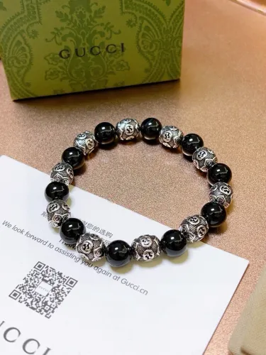 Gucci New Retro Double G Black Agate Beaded Bracelet
