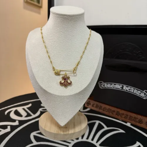 Chrome Hearts Retro Gold Pink Diamond Scout Flower Pin Necklace