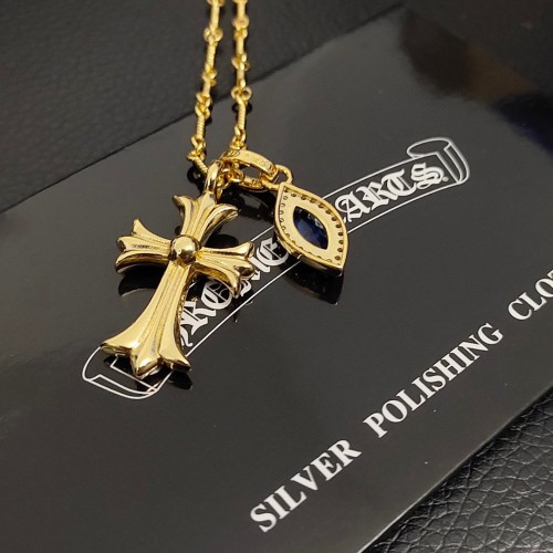 Chrome Hearts New Classic Retro Blue Diamond Cross Necklace