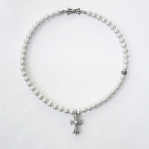 Chrome Hearts New Cross Pearl Necklace Light Luxury Elegant 8mm Pearl Collar Chain