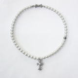 Chrome Hearts New Cross Pearl Necklace Light Luxury Elegant 8mm Pearl Collar Chain