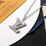 Louis Vuitton New Fashion Couple's Full Diamond Letter Necklace