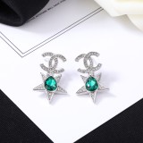 Chanel New Fashion Versatile Color Diamond Double C Earrings