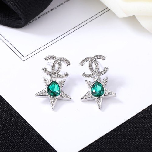 Chanel New Fashion Versatile Color Diamond Double C Earrings