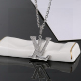 Louis Vuitton New Fashion Couple's Full Diamond Letter Necklace