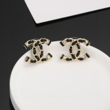 Chanel New Classic Versatile Black Leather Double C Earrings