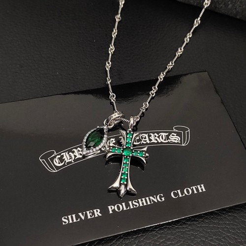 Chrome Hearts New Classic Retro Green Diamond Cross Necklace