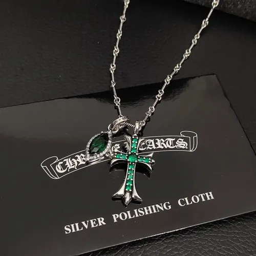Chrome Hearts New Classic Retro Green Diamond Cross Necklace