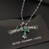 Chrome Hearts New Classic Retro Green Diamond Cross Necklace
