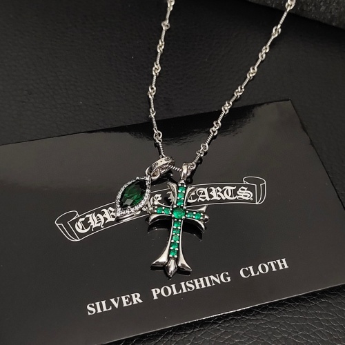 Chrome Hearts New Classic Retro Green Diamond Cross Necklace