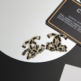 Chanel New Classic Versatile Black Leather Double C Earrings
