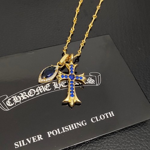 Chrome Hearts New Classic Retro Blue Diamond Cross Necklace