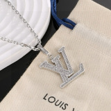Louis Vuitton New Fashion Couple's Full Diamond Letter Necklace