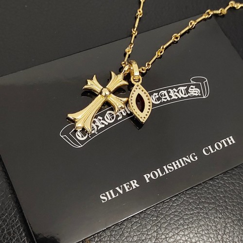 Chrome Hearts New Classic Retro Pink Diamond Cross Necklace