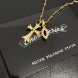 Chrome Hearts New Classic Retro Pink Diamond Cross Necklace