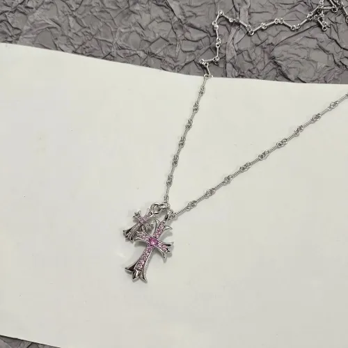 Chrome Hearts New Classic Pink Diamond Double Cross Necklace