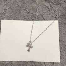 Chrome Hearts New Classic Pink Diamond Double Cross Necklace