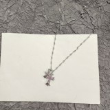 Chrome Hearts New Classic Pink Diamond Double Cross Necklace