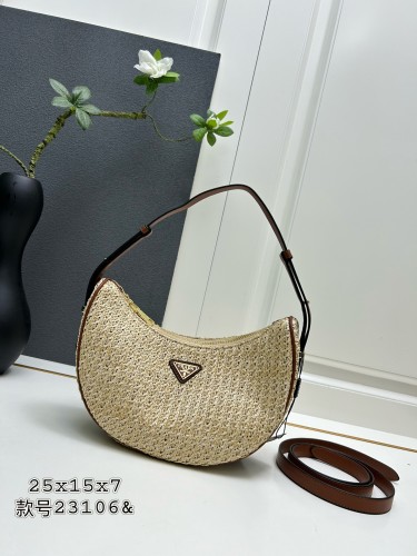 Prada Classic Triangle Logo Straw Bag Size: 25x15x7 CM