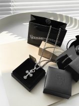 Chrome Hearts Unisex Punk Retro Flame Cross Necklace Chrome Hearts Unisex Punk Retro Flame Cross Necklace