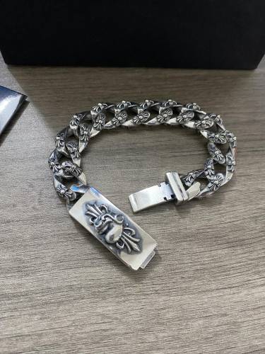 Chrome Hearts Unisex Retro Cross Flower Peach Heart Thick Bracelet