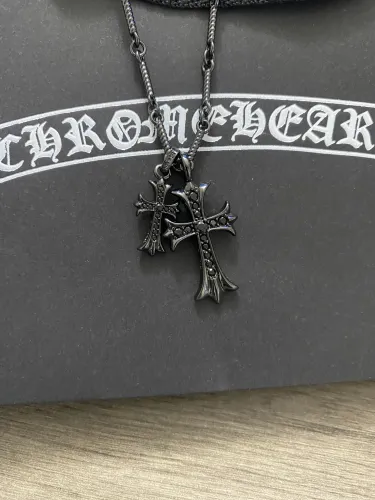 Chrome Hearts Unisex Punk Black Double Cross Necklace